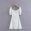 European and American Autumn Women White Flower Dress